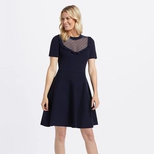 Draper James Sheer Yoke Navy Sweater Dress Small